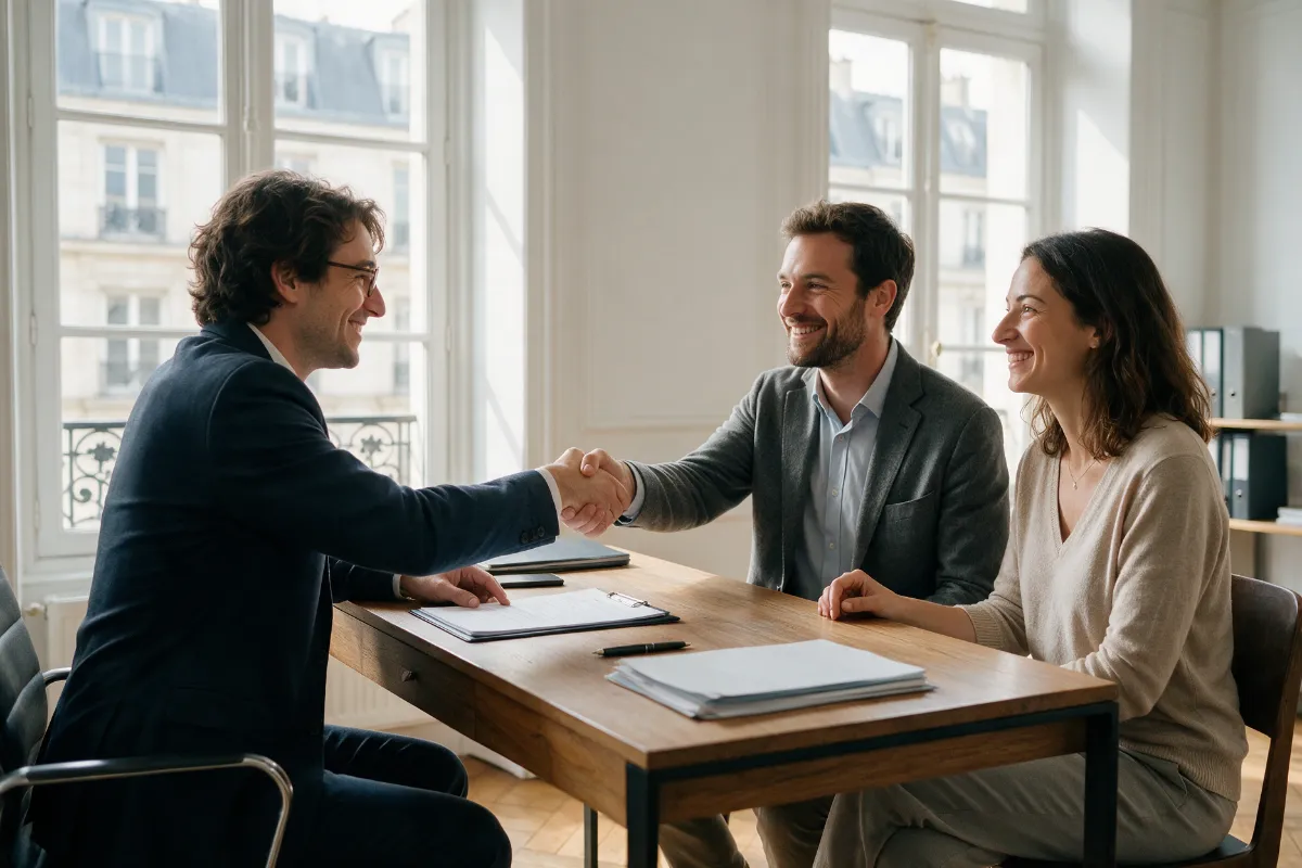 Conseiller KIKA Conseil accueillant des clients dans un bureau parisien