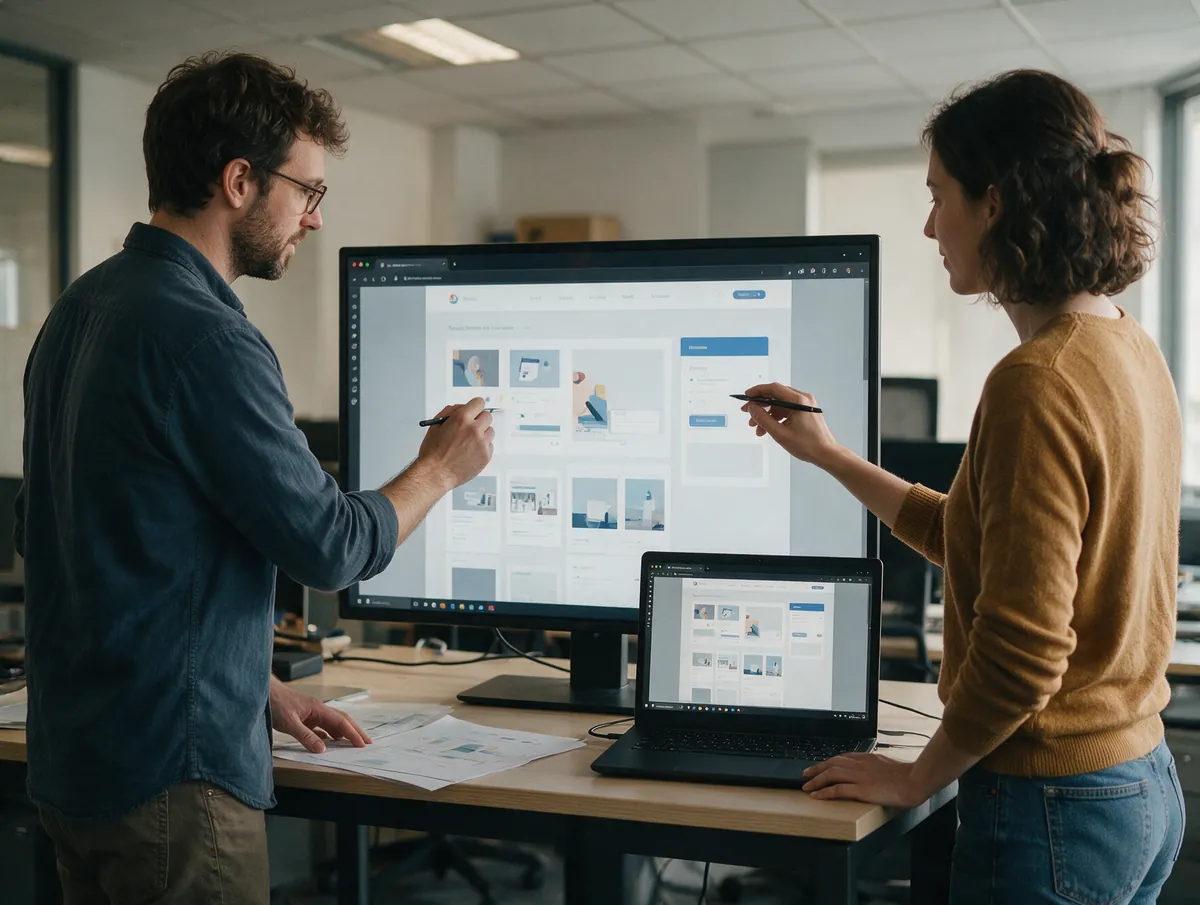 Équipe de création web travaillant sur la maquette d'un site internet