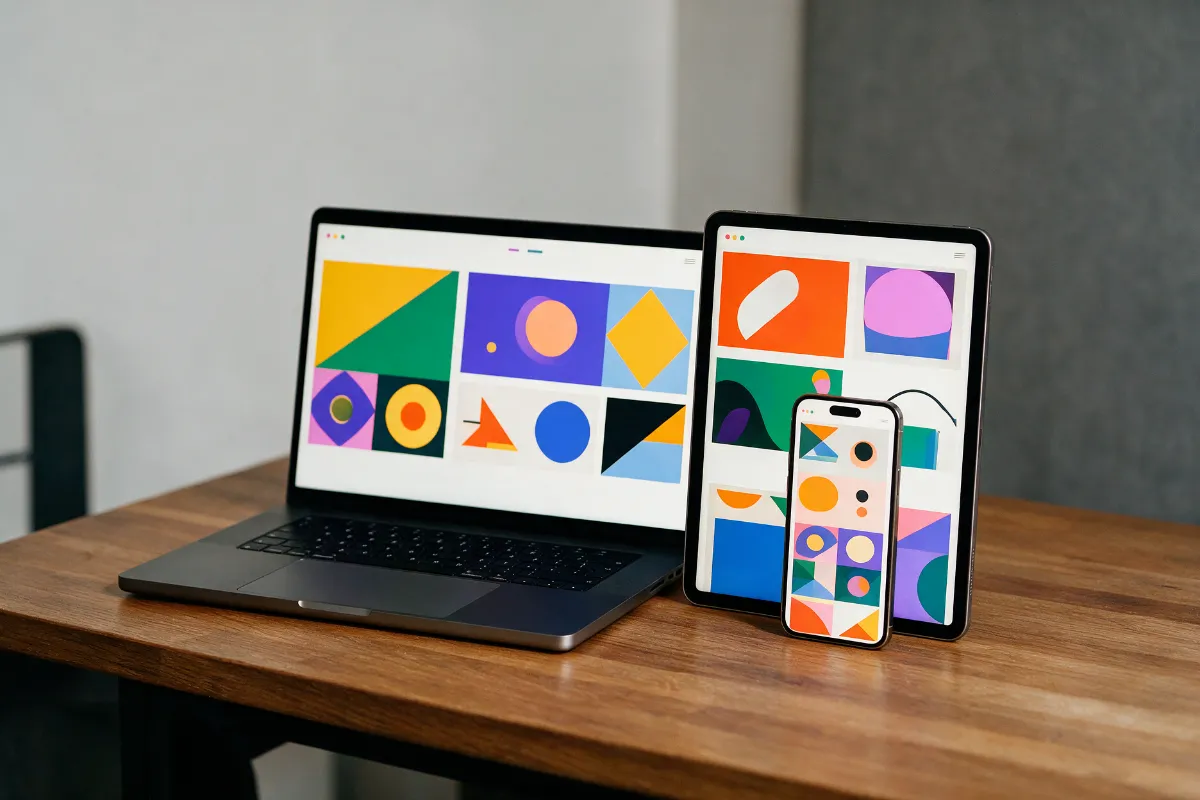 Site web responsive affiché sur ordinateur portable, tablette et smartphone